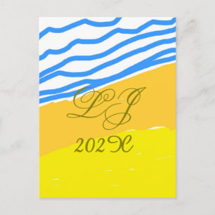 LJ Monogram Elegant Modern Beach Wedding Inbjudan Vykort