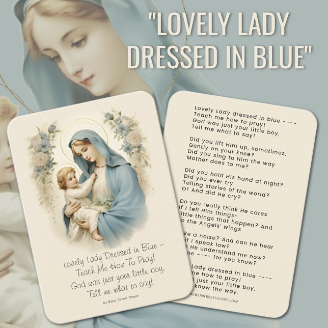 Ljärt Dam som är nedtryckt i Blue Dikt Mary och Je Visitkort (A beautiful  testament to enduring devotion, illustrating tender moments with Mary and Infant Jesus.)