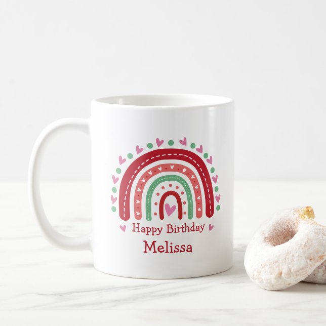 Ljärt Rosa Red Rainbow Heart Kaffemugg (Med munk)