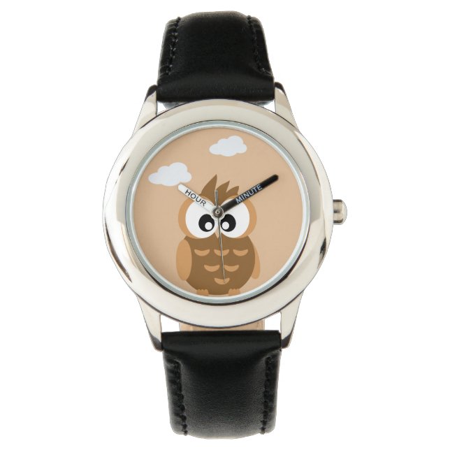 Ljärt Uggla Telling Time Armbandsur (Framsida)