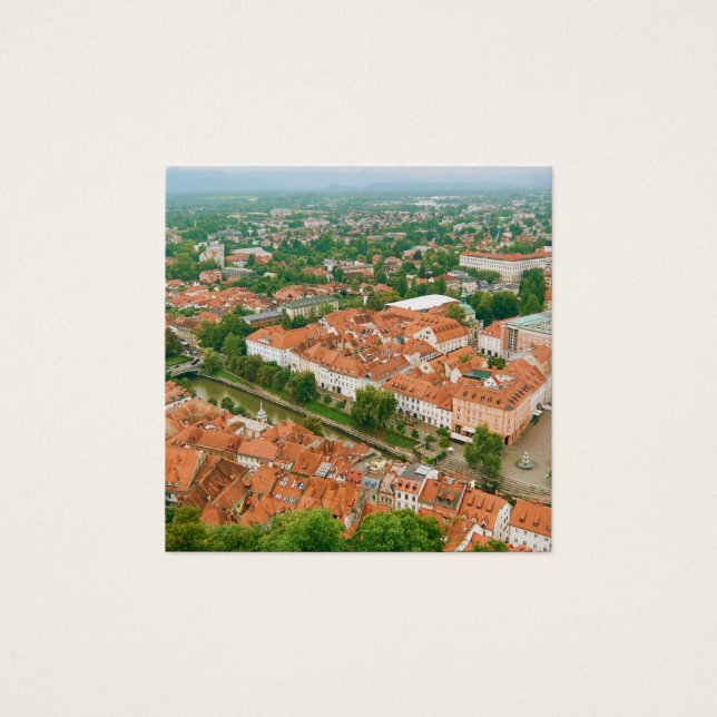Ljubljana från ovan fyrkantigt visitkort (Framsida)
