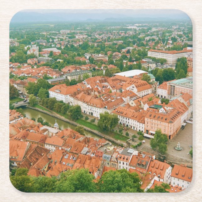 Ljubljana från ovan underlägg papper kvadrat (Framsidan)