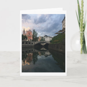 Ljubljana Slovenfloden Dusk Reflection Photo Kort