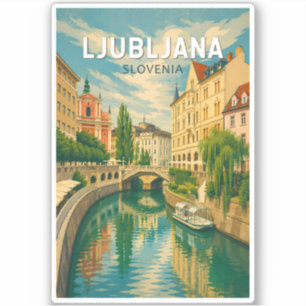 Ljubljana Slovenien Illustration Resa Konst Vintag Klistermärken