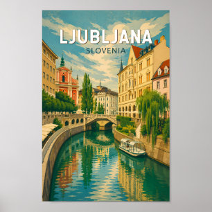 Ljubljana Slovenien Illustration Resa Konst Vintag Poster