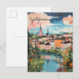 Ljubljana Slovenien Resa Stad Målning Estetik Vykort