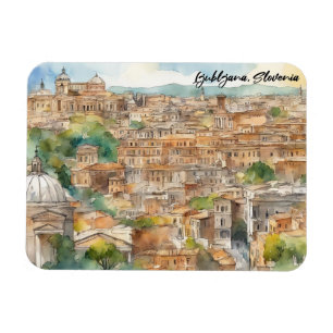 Ljubljana Slovenien Silhouette Watercolor Painting Magnet