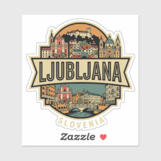 Ljubljana Slovenien Siluett Vintage Resemärke Klistermärken