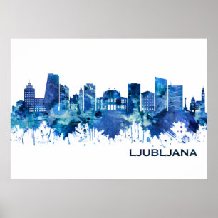 Ljubljana Slovenien Skyline Blue Poster