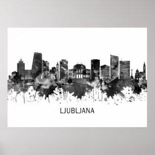 Ljubljana Slovenien Skyline BW Poster