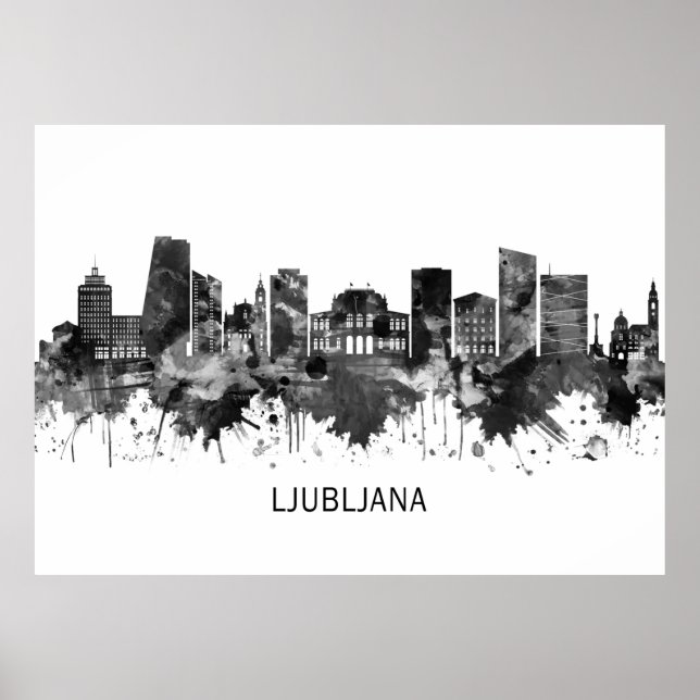 Ljubljana Slovenien Skyline BW Poster (Framsidan)