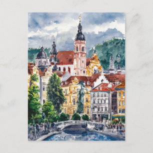 Ljubljana, Slovenska Travel Painting Vykort