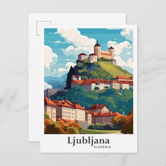 Ljubljana Slovenska Travel Potrait Illustration Vykort (Fram/baksida)