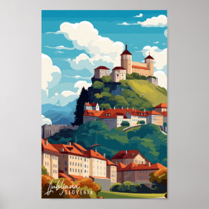 Ljubljana Slovenska vintage resor illustration Poster