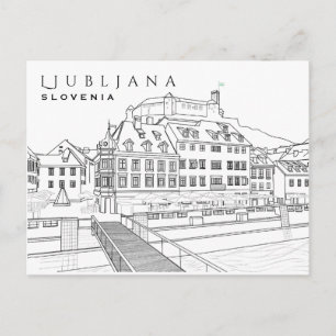 Ljubljana Teckning vykort