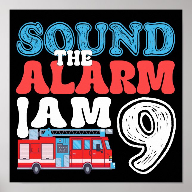 Ljud Alarm I är 9 brandman 9:e födelsedagen Poster (Framsidan)