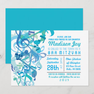 LJUD AV DEN Bat mitzvah TORAH Aqua-inbjudan Inbjudningar