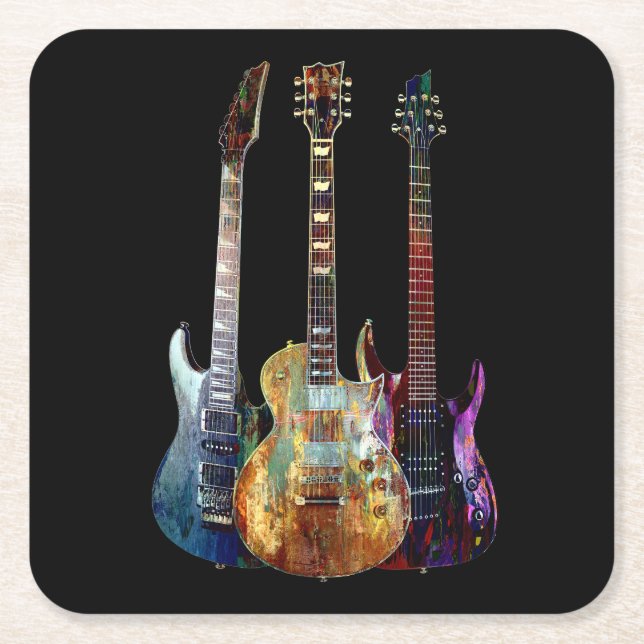 Ljud av musik. Färgorienterad gitarr Underlägg Papper Kvadrat (Framsidan)