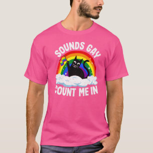 Ljud Gay Count mig in Cat Rainbow Flagga LGBT Gay T Shirt