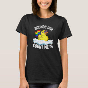 Ljud Gay Count mig in Rubber Anka Rainbow Flagga G T Shirt