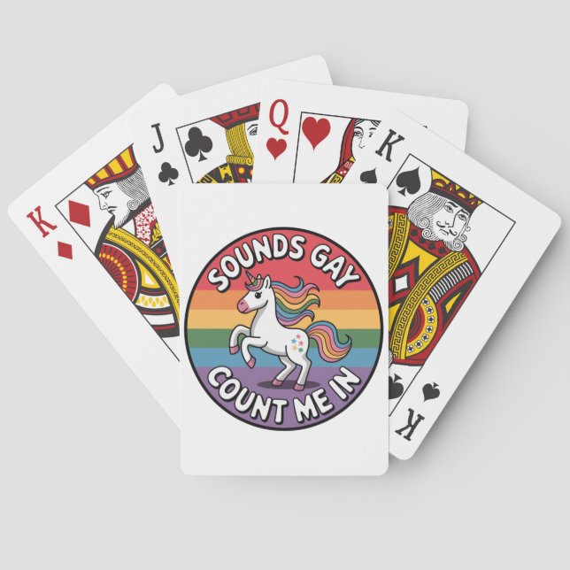 Ljud Gay Count mig in Unicorn Rainbow Flagga HBT Casinokort (Baksidan)