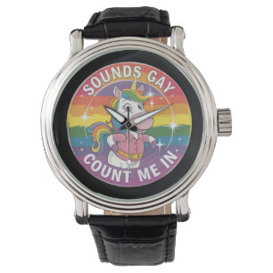 Ljud Gay Count mig in Unicorn Rainbow HGBTQ Armbandsur