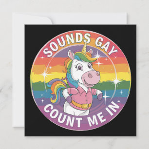 Ljud Gay Count mig in Unicorn Rainbow HGBTQ Inbjudningar