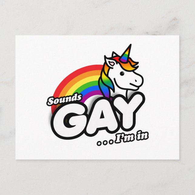 Ljud Gay I är i - Cute Unicorn Rainbow Vykort (Framsida)
