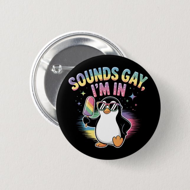 Ljud Gay I är i Pridets månadsdesign - Penguin Knapp (Framsida & baksida)