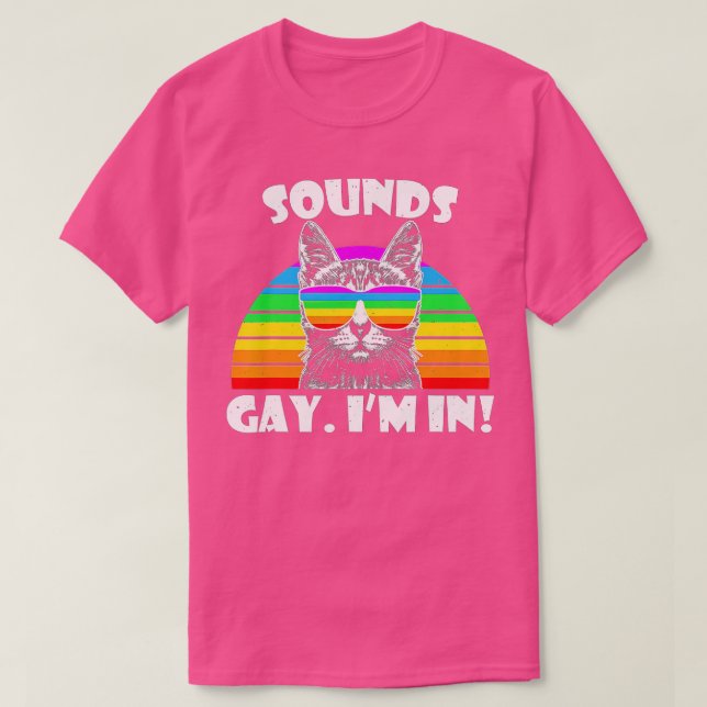 Ljud Gay I är i regnbåge, Pride Retro Cat Gay T Shirt (Design framsida)