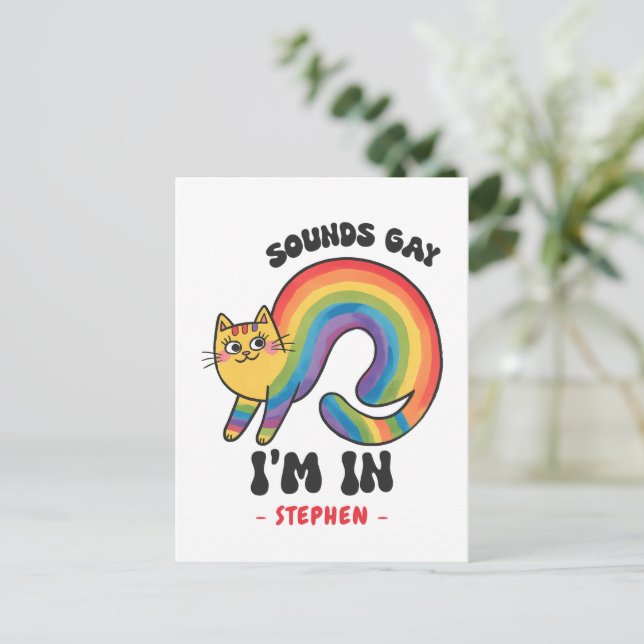 Ljud Gay, jag är i - Pridet Rainbow Cat HGBTQ Vykort (Stående Fram)