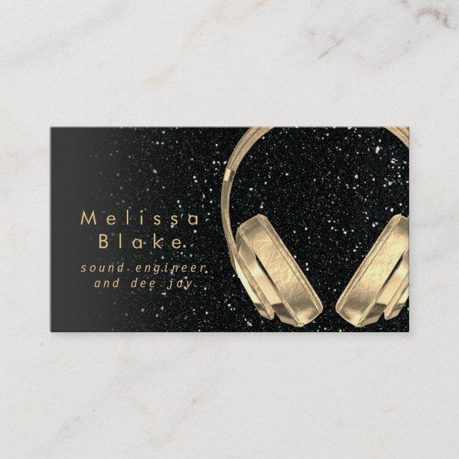 ljud ingenjör dee jay faux svarta glitter visitkort (Framsida)