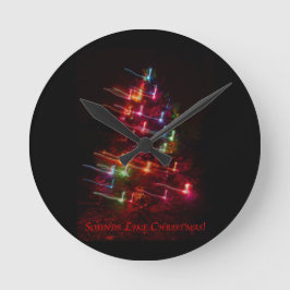 Ljud som jul (Träd & Notes) Rund Klocka