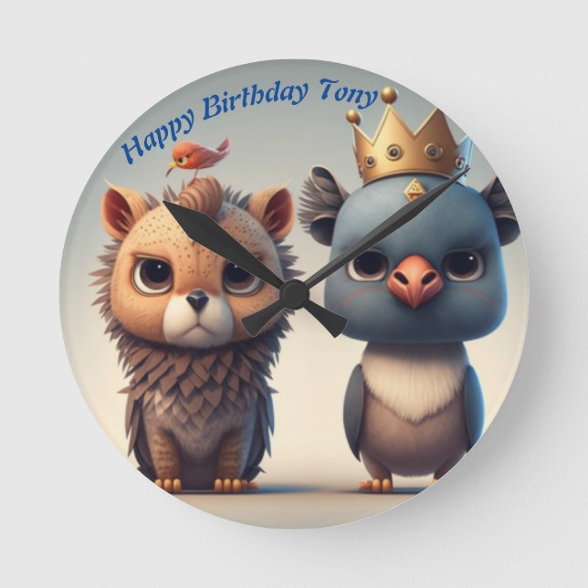 Ljud två vilders djurvänner rund klocka (Framsida)