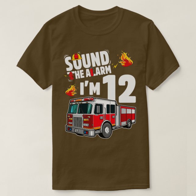 Ljud varnade Födelsedagsfesten Kids Firetruck 12:e T Shirt (Design framsida)