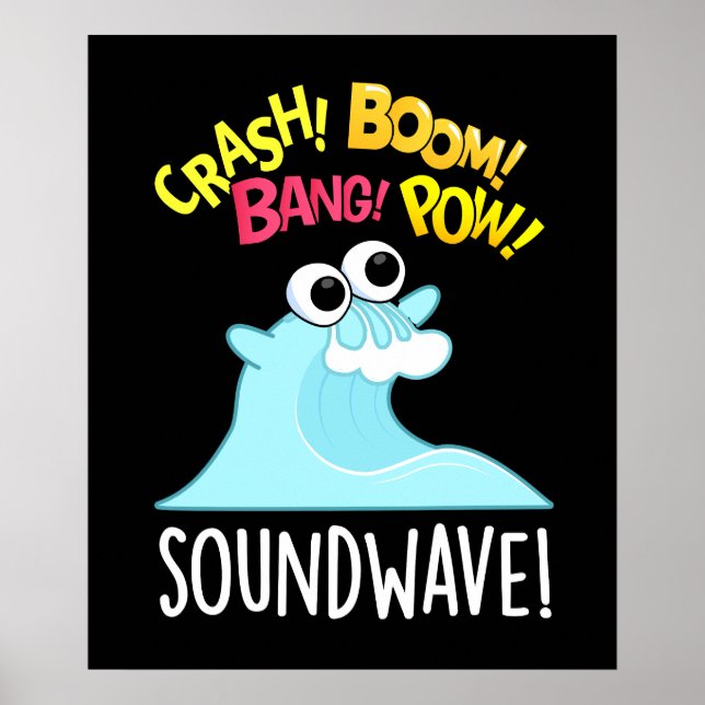 Ljud Wave Funny Ocean Pun Mörk BG Poster (Framsidan)