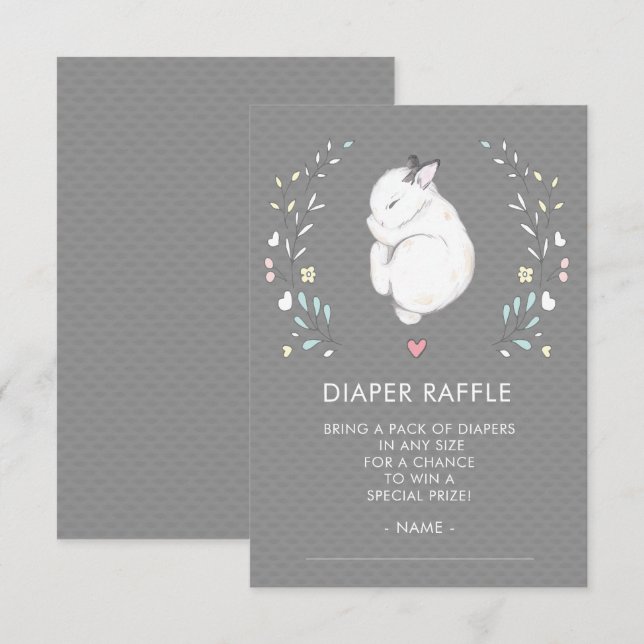 Ljudande Bunny Baby Shower Diaper Raffle Biljett Inbjudningar (Fram/baksida)