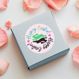 Ljudande illustration av Glad påsk Pastel Bunnies Runt Klistermärke