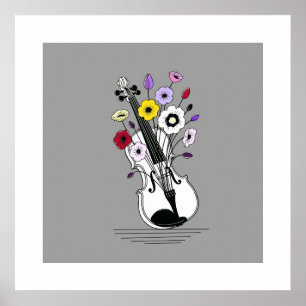 Ljudande violin – Minimal blomsterkonst Poster