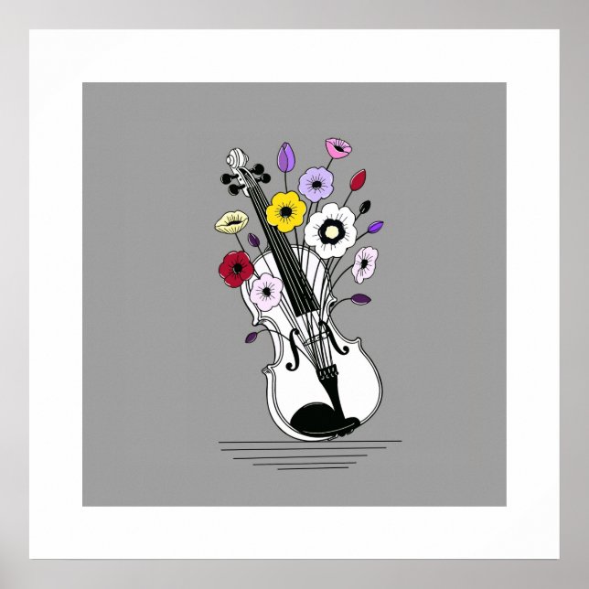 Ljudande violin – Minimal blomsterkonst Poster (Framsidan)