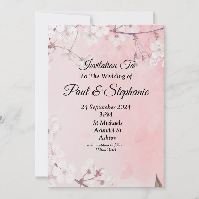 Ljudasbröllop, rosa och vit inbjudningar (Framsida)