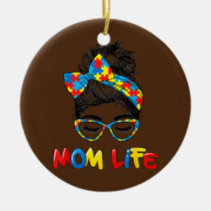 Ljudautism Medvetenhet om Mamma Life Kvinnor Mor Julgransprydnad Keramik