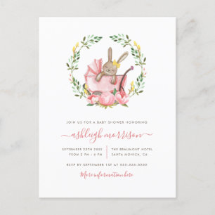 Ljudbunny i Buggy Baby Shower Inbjudan Vykort