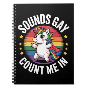 Ljuder Gay Räknar Jag Med Enhörning Regnbåge HBTQ Anteckningsbok