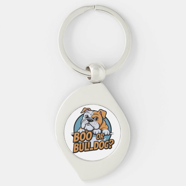 Ljudhund-illustration: Boo eller Bulldog? Pop Swirl Silverfärgad Nyckelring (Framsidan)