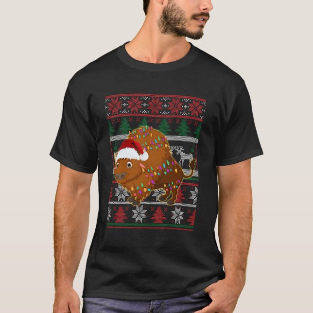 Ljudig Bison Älskare Ugly Sweater Gift till jul T Shirt (Framsida)