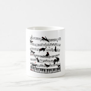Ljudig Cat Music Note, Mort för Piano Player, Musi Kaffemugg