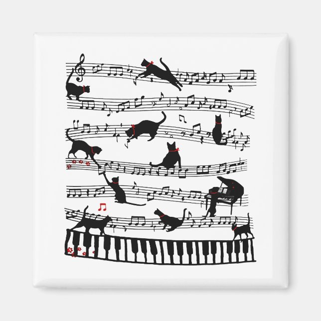 Ljudig Cat Music Note, Mort för Piano Player, Musi Magnet (Framsidan)