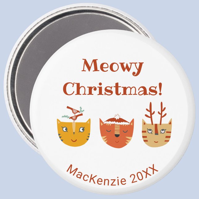 Ljudig Cat-Personlig - jul Magnet (Fun kitty cat Meowy Christmas personalized name year magnet)
