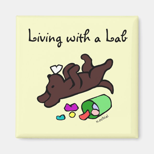 Ljudig Chocolate Labrador Tecknad Illustration Magnet (Framsidan)
